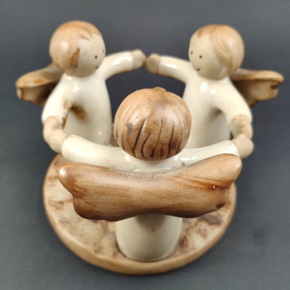 Vintage Pottery Circle of 3 Angels Tealight Holder 4" - Picture 2 of 10